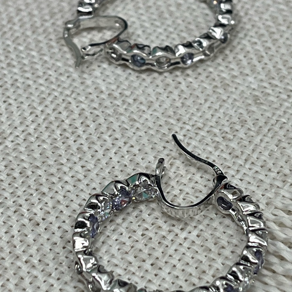 Bella Luce 925 Sterling Silver Tanzanite CZ Diamond Inside Out Hoop Earrings - Picture 7 of 16